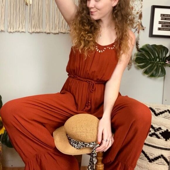 Patrons of Peace Boho Wide Leg Jumpsuit Burnt Orange Rust - Picture 1 of 9